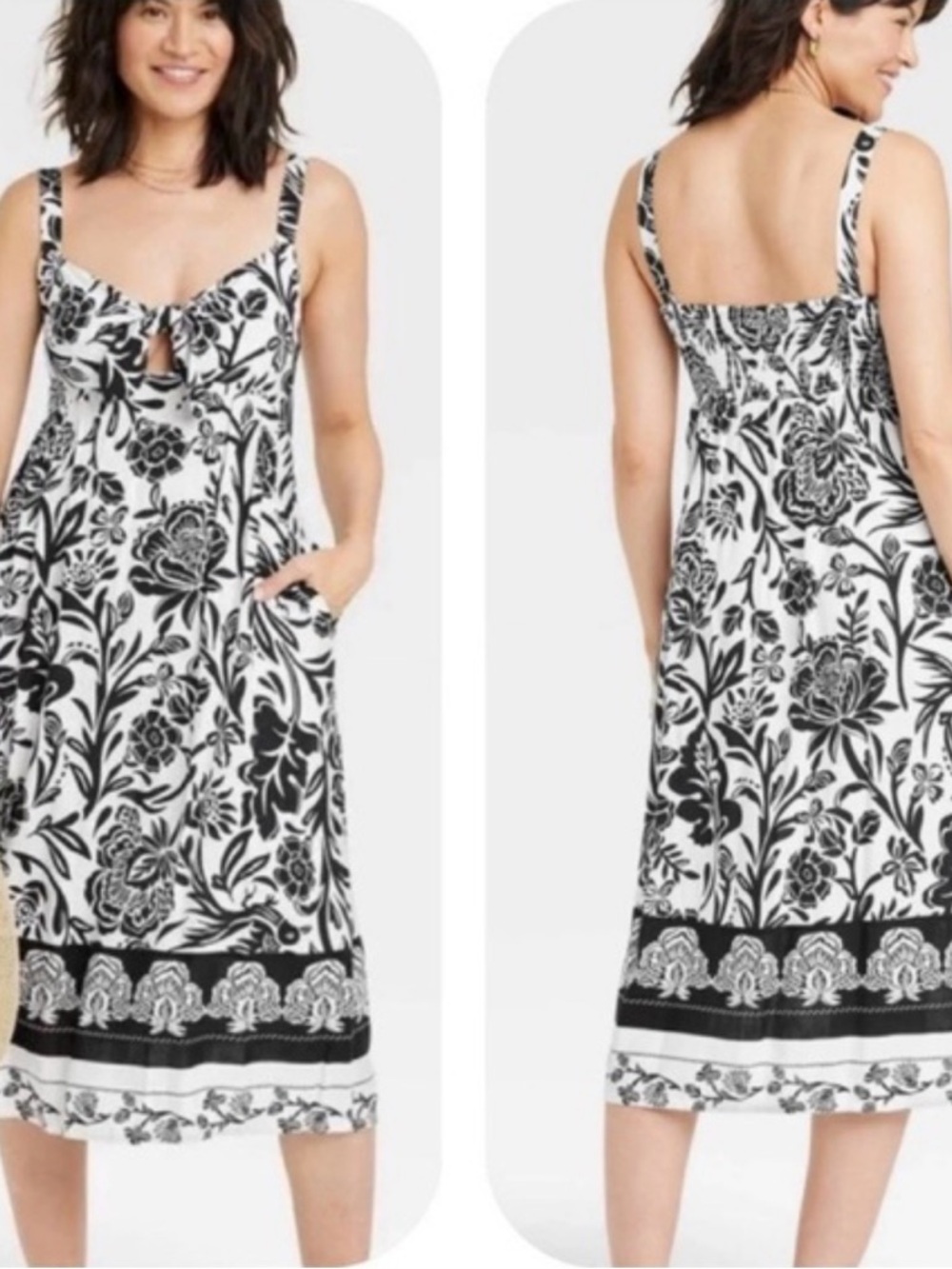 Knox Rose Black & White Floral Tie-Front Midi Dress